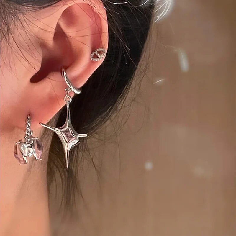 Rozā Rhinestone Neregulāra Zvaigžņu kulons Cirkona Mīlestība Sirds Auss Kaulu Spraude Sievietēm Meitenēm Moderns Punk Y2K Rotaslietas HUANZHI 2023 JAUNS