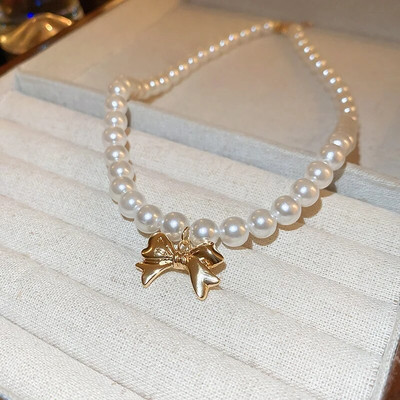 2022. gada franču vintage, vienkāršas, ikdienišķas simulētas pērļu krelles, sirds kulonu kaklarota, kaklarota ballītes rotaslietas