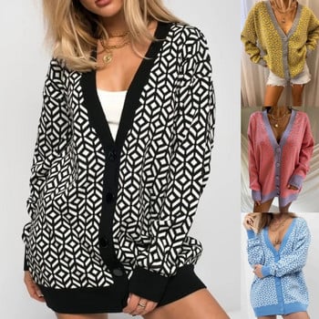 Γυναικείο πουλόβερ Leopard φθινοπωρινό Ζακέτα Loose Spotted Animal printed Γυναικεία χειμερινά κομψά πουλόβερ Πλεκτά τοπ