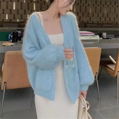 Naiste kampsun kardigan kevadsügis Täisvärviline V-kaelusega pikkade varrukatega üherealine ülaosa lahtised naisterõivad