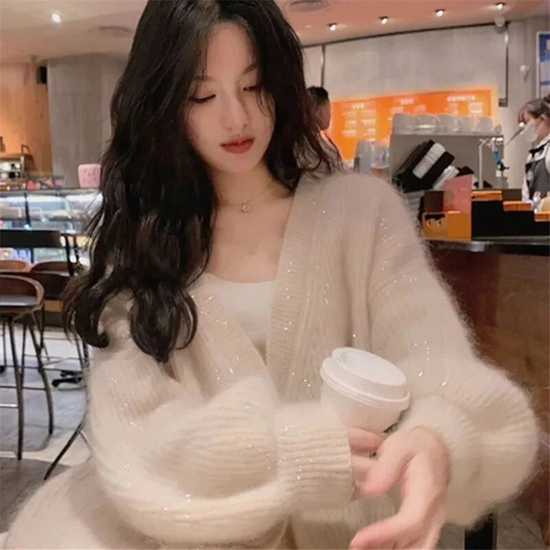 Naiste kampsun kardigan kevadsügis Täisvärviline V-kaelusega pikkade varrukatega üherealine ülaosa lahtised naisterõivad