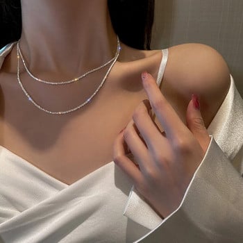 Κορεατική μόδα Χρυσό Ασημί Χρώμα Γυαλιστερό γυαλιστερό κολιέ με αλυσίδα για γυναίκες Μινιμαλιστική δήλωση Κομψό κολιέ Chokers Κοσμήματα