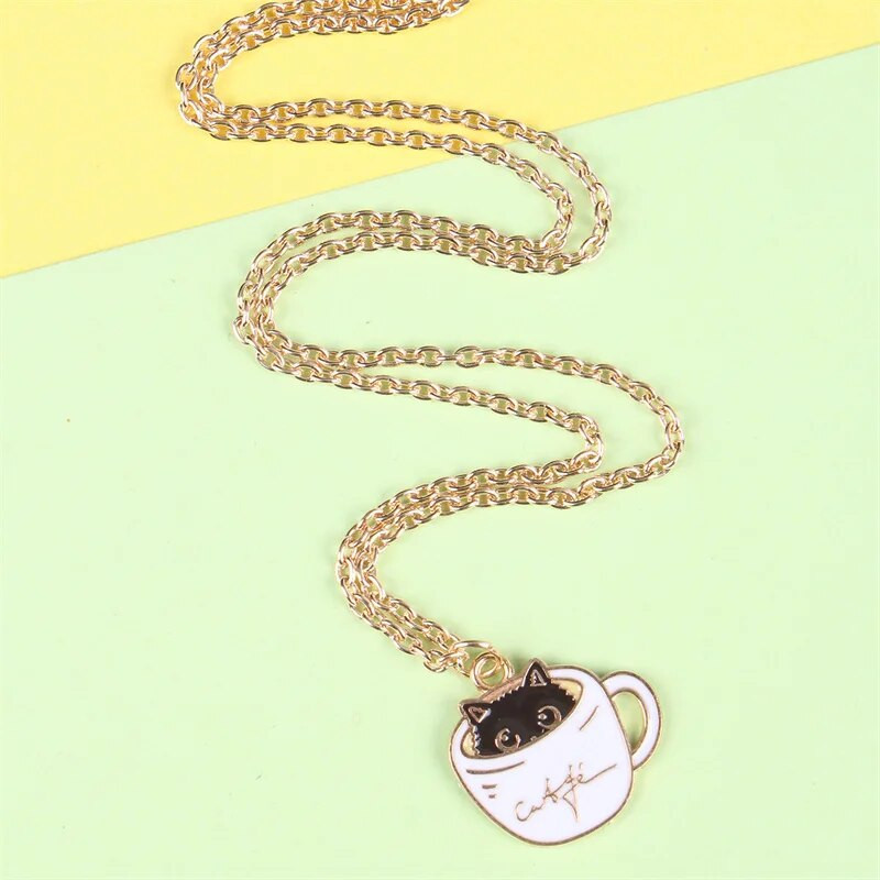 Mood multifilmid kohvitass kassi metallist emailiga ripats kaelakee loominguline trendikas armas naiste ehted aksessuaarid kingitus sõpradele