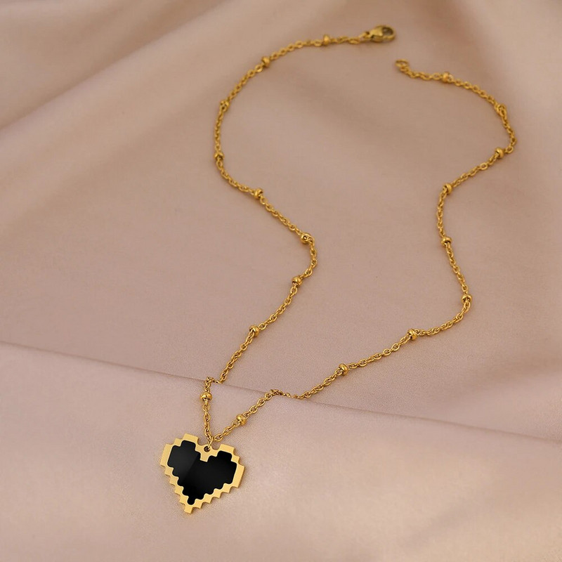 Nerūsējošā tērauda kaklarotas ģeometriski grezni elegance sirds apaļi kuloni atslēgas kaula ķēdes kaklarota sievietēm rotaslietas smalka dāvana