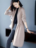 Kabát Női tavaszi őszi egyszínű, közepes hosszúságú pulóver Kardigán V-nyakú, hosszú ujjú derék bő, alkalmi női ruházat 518