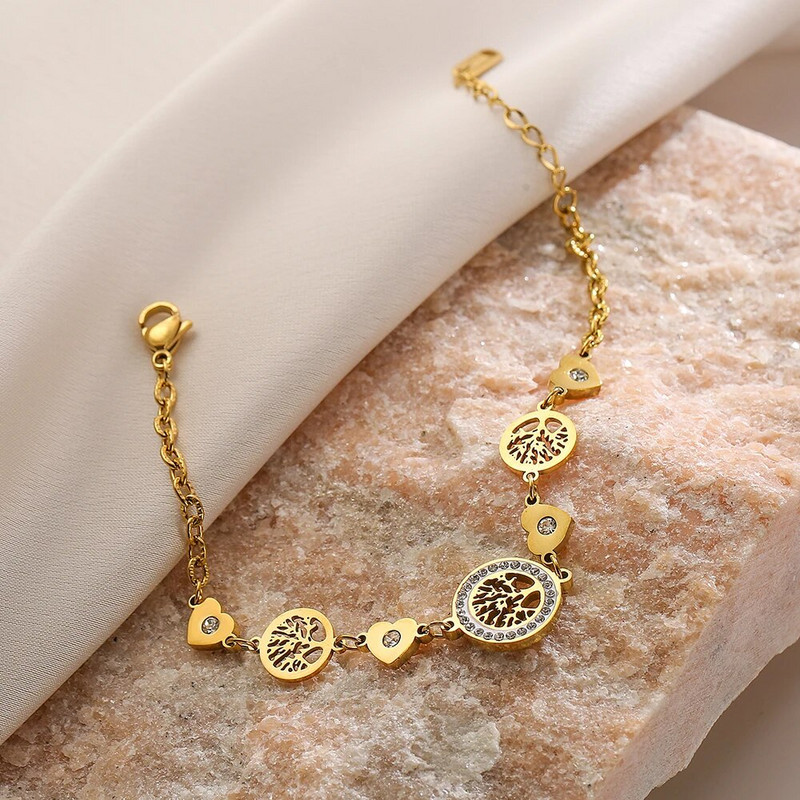 NEWBUY 2023 kuum allahindlus kullavärvi 316L roostevabast terasest ketiga käevõrud mitmekihilised elupuust südamekäevõrud naiste pulmajuveelid