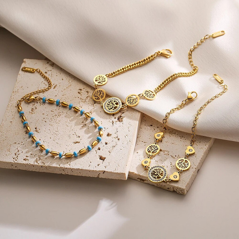 NEWBUY 2023 kuum allahindlus kullavärvi 316L roostevabast terasest ketiga käevõrud mitmekihilised elupuust südamekäevõrud naiste pulmajuveelid