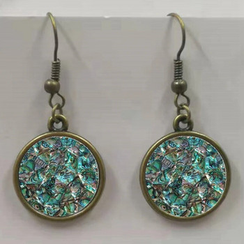 Στρογγυλό γυάλινο κέλυφος μοτίβο abalone στρογγυλά γυάλινα κρεμαστά σκουλαρίκια, σκουλαρίκια κοσμήματα χονδρικής