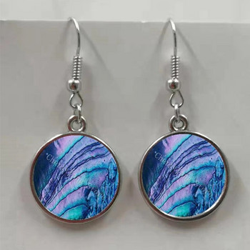 Στρογγυλό γυάλινο κέλυφος μοτίβο abalone στρογγυλά γυάλινα κρεμαστά σκουλαρίκια, σκουλαρίκια κοσμήματα χονδρικής