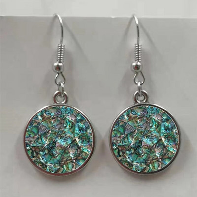 Apaļa stikla apvalka pērļgliemene raksta apaļa stikla kulonu auskari, auskari rotaslietas vairumtirdzniecība