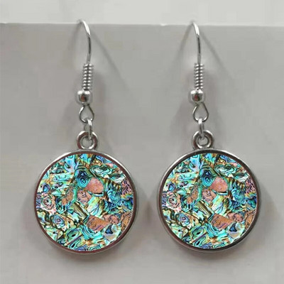 Apaļa stikla apvalka pērļgliemene raksta apaļa stikla kulonu auskari, auskari rotaslietas vairumtirdzniecība