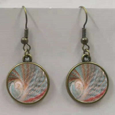 Apaļa stikla apvalka pērļgliemene raksta apaļa stikla kulonu auskari, auskari rotaslietas vairumtirdzniecība