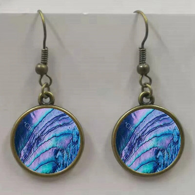 Apaļa stikla apvalka pērļgliemene raksta apaļa stikla kulonu auskari, auskari rotaslietas vairumtirdzniecība