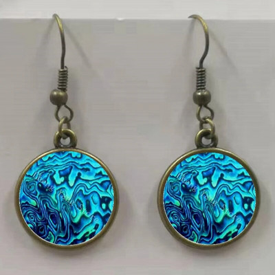 Apaļa stikla apvalka pērļgliemene raksta apaļa stikla kulonu auskari, auskari rotaslietas vairumtirdzniecība