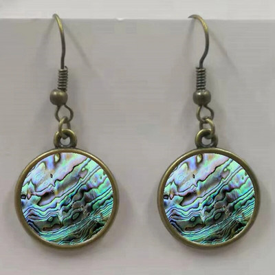 Apaļa stikla apvalka pērļgliemene raksta apaļa stikla kulonu auskari, auskari rotaslietas vairumtirdzniecība