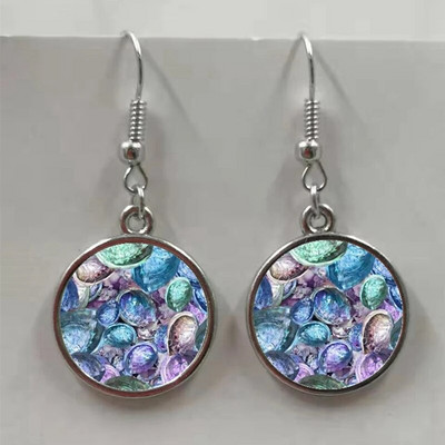 Apaļa stikla apvalka pērļgliemene raksta apaļa stikla kulonu auskari, auskari rotaslietas vairumtirdzniecība