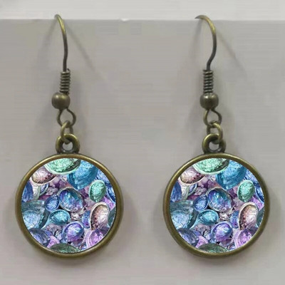 Apaļa stikla apvalka pērļgliemene raksta apaļa stikla kulonu auskari, auskari rotaslietas vairumtirdzniecība