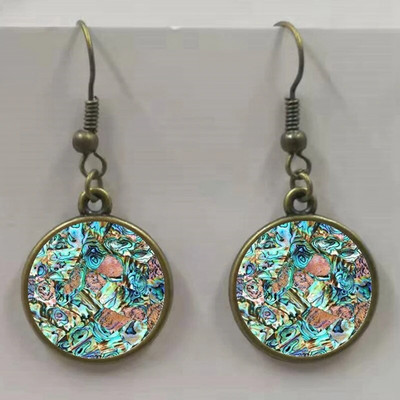 Apaļa stikla apvalka pērļgliemene raksta apaļa stikla kulonu auskari, auskari rotaslietas vairumtirdzniecība