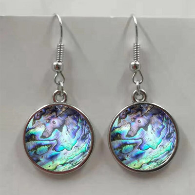 Apaļa stikla apvalka pērļgliemene raksta apaļa stikla kulonu auskari, auskari rotaslietas vairumtirdzniecība