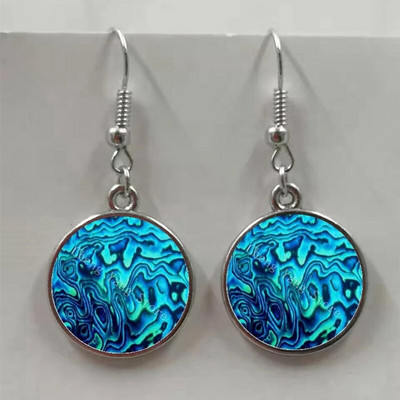 Apaļa stikla apvalka pērļgliemene raksta apaļa stikla kulonu auskari, auskari rotaslietas vairumtirdzniecība