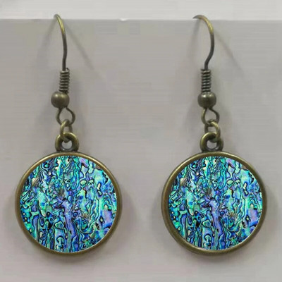 Apaļa stikla apvalka pērļgliemene raksta apaļa stikla kulonu auskari, auskari rotaslietas vairumtirdzniecība