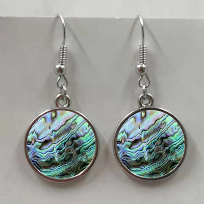 Apaļa stikla apvalka pērļgliemene raksta apaļa stikla kulonu auskari, auskari rotaslietas vairumtirdzniecība