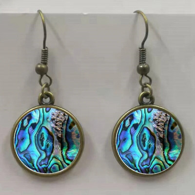 Apaļa stikla apvalka pērļgliemene raksta apaļa stikla kulonu auskari, auskari rotaslietas vairumtirdzniecība