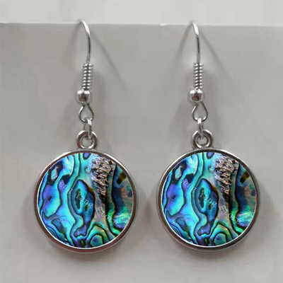 Apaļa stikla apvalka pērļgliemene raksta apaļa stikla kulonu auskari, auskari rotaslietas vairumtirdzniecība