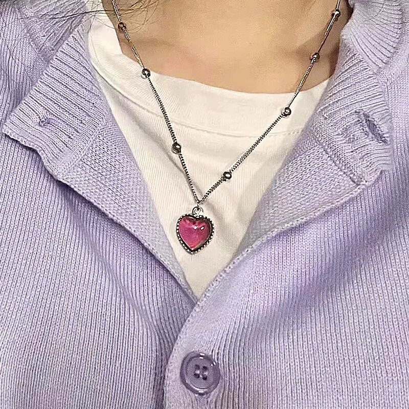 Jauna temperatūras maiņas kaklarota sievietēm, meitenēm, modes mīlestība, sirds kulonu kaklarota, kaklasiksnas kaula ķēde, rotaslietas dāvanas