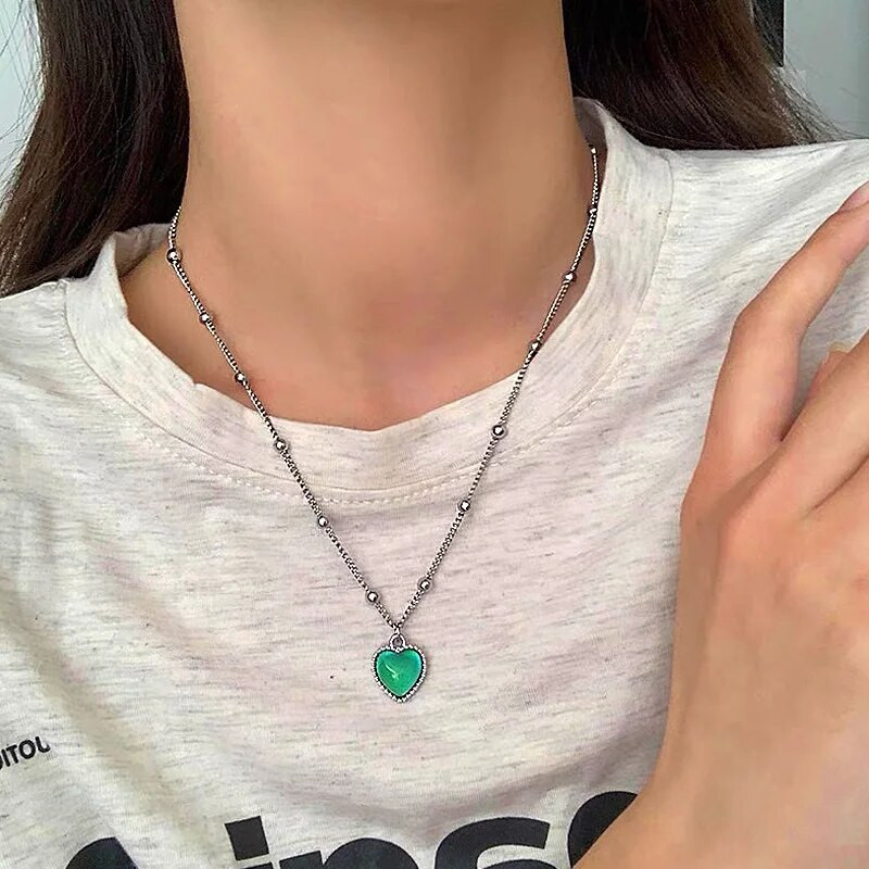 Jauna temperatūras maiņas kaklarota sievietēm, meitenēm, modes mīlestība, sirds kulonu kaklarota, kaklasiksnas kaula ķēde, rotaslietas dāvanas