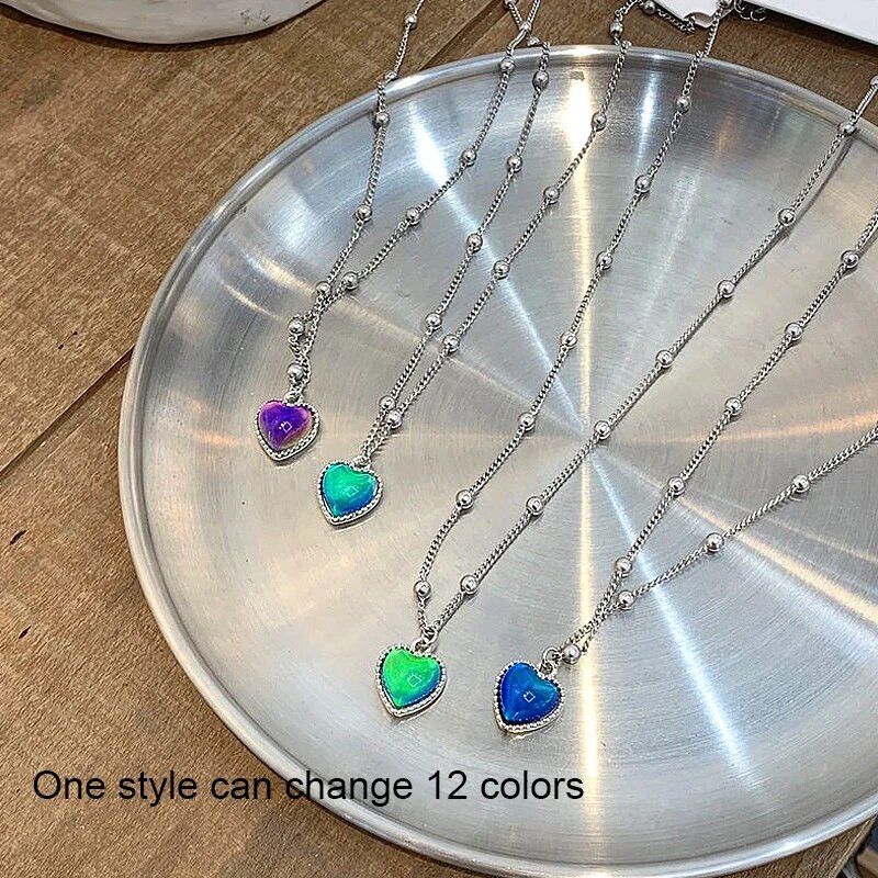 Jauna temperatūras maiņas kaklarota sievietēm, meitenēm, modes mīlestība, sirds kulonu kaklarota, kaklasiksnas kaula ķēde, rotaslietas dāvanas