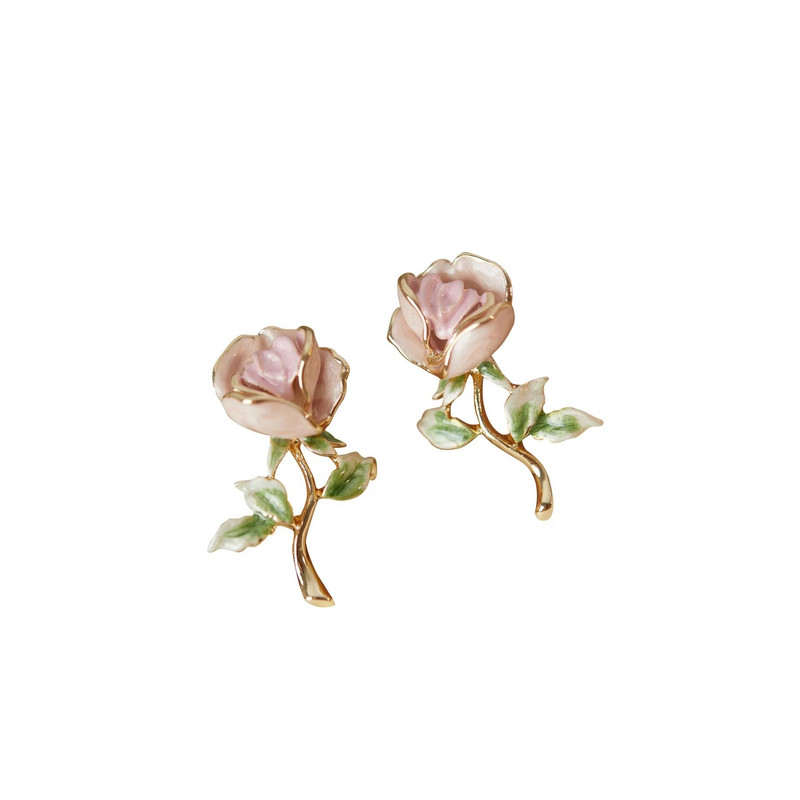 Jauni vintage rozā rožu ziedu auskari sievietēm Maiga temperamenta literāri ziedu auskari Modes rotaslietas aksesuāri