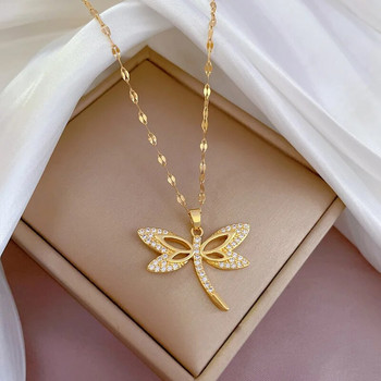 Μενταγιόν 316L από ανοξείδωτο ατσάλι Dragonfly Κοσμήματα Αξεσουάρ για Κομψές Γυναικείες Κολιέ Πολυτελή κοντή αλυσίδα δώρα με κλείδα