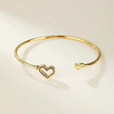 Komplekts krāsains dārgakmeņu rokassprādzes rotaslietas sievietēm dubultā sirds formā ar atvērumu regulējama rokassprādze saderināšanās modes rotaslietas