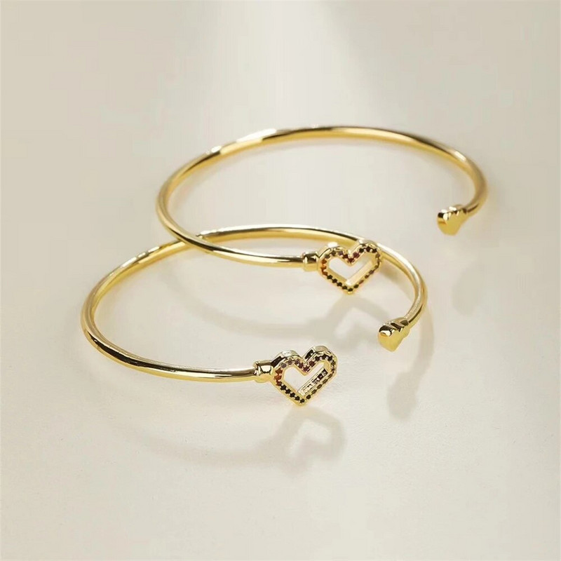 Komplekts krāsains dārgakmeņu rokassprādzes rotaslietas sievietēm dubultā sirds formā ar atvērumu regulējama rokassprādze saderināšanās modes rotaslietas