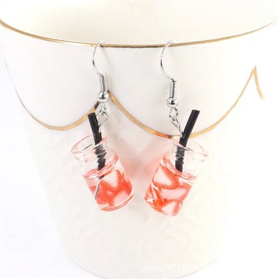 12 stilių Mieli pieno arbatos vaisiai akrilo dervos pakabukai kabantys auskarai moterims Juokingi sulčių gėrimų butelis Brincos didmeninė dovana