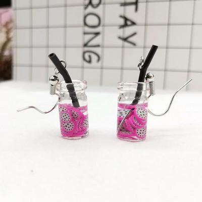 12 stilių Mieli pieno arbatos vaisiai akrilo dervos pakabukai kabantys auskarai moterims Juokingi sulčių gėrimų butelis Brincos didmeninė dovana