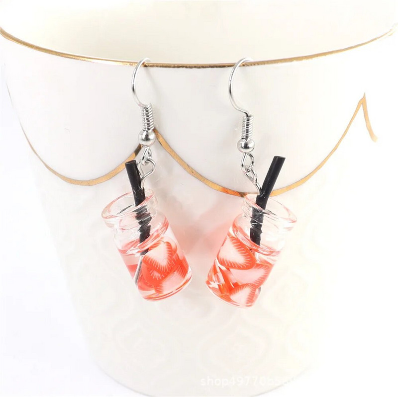 12 stilių Mieli pieno arbatos vaisiai akrilo dervos pakabukai kabantys auskarai moterims Juokingi sulčių gėrimų butelis Brincos didmeninė dovana