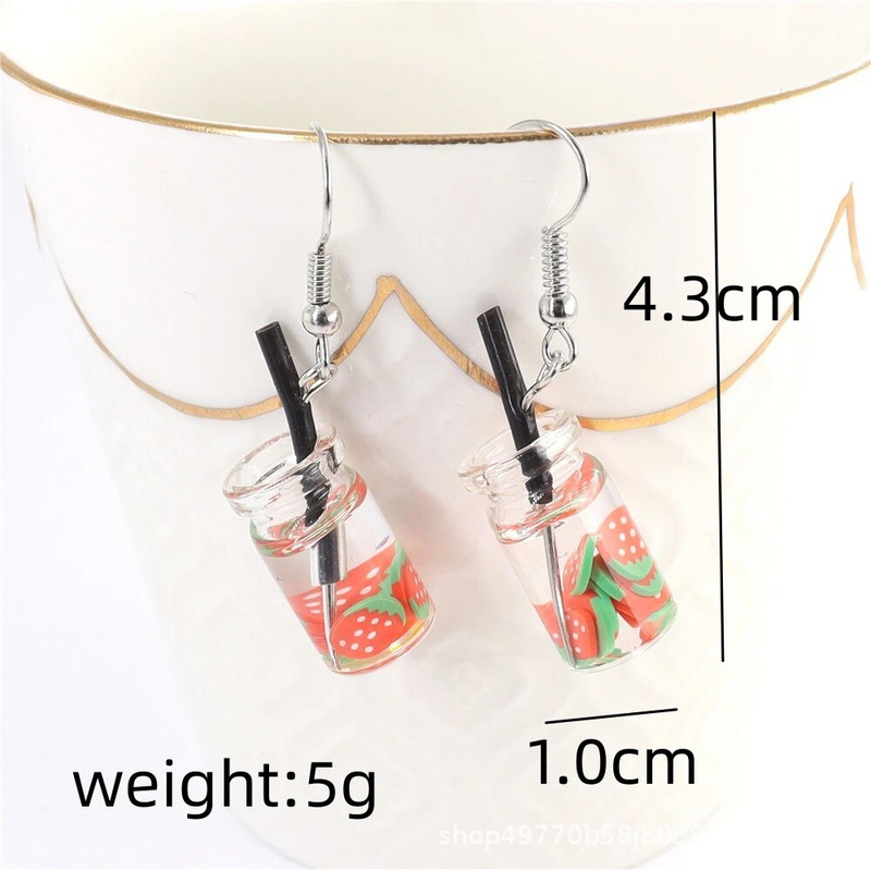 12 stilių Mieli pieno arbatos vaisiai akrilo dervos pakabukai kabantys auskarai moterims Juokingi sulčių gėrimų butelis Brincos didmeninė dovana