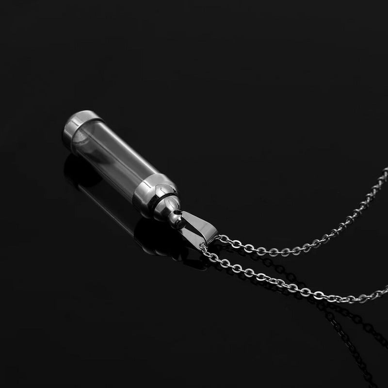 Κολιέ με διαφανές γυάλινο φιαλίδιο Ανοιγόμενο βιδωτό καπάκι για στάχτη άμμο χαλύβδινη αλυσίδα ευχών Μπουκάλι κρεμαστό Άρωμα Βαζάκια Κολιέ Γούρι