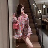 Kevadsügisene kootud kardigan naiste värviline V-kaelusega üherealine narmastega tasku, avara temperamendiga moodne kampsun jakk