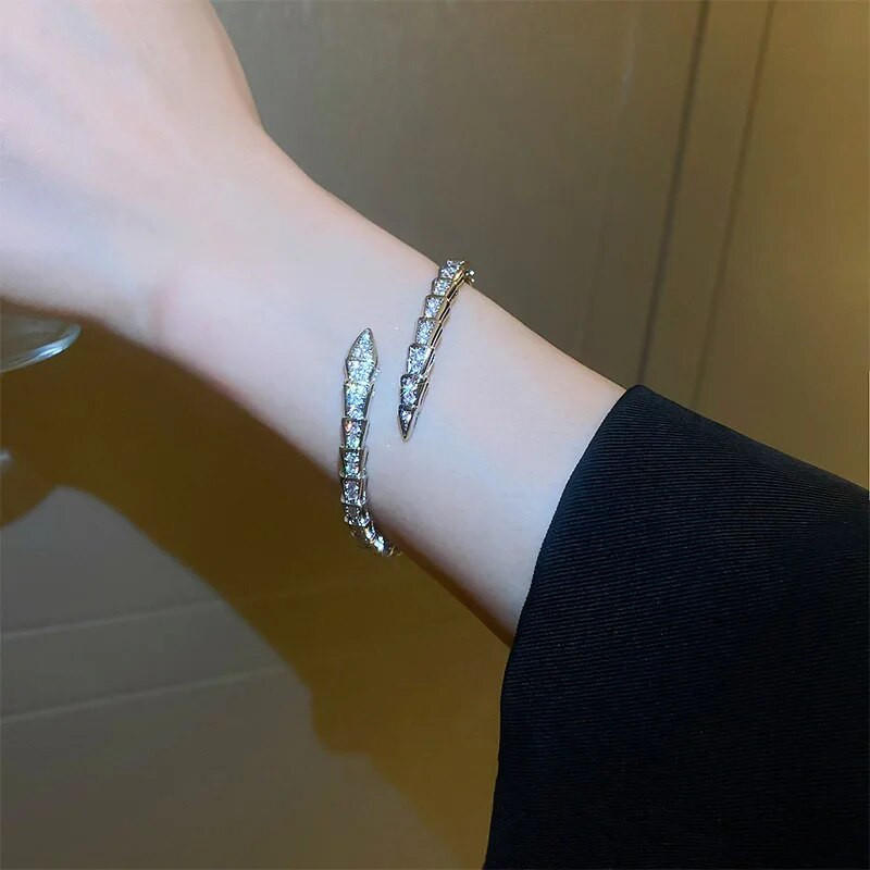 2023 m. naujo dizaino mados sidabru dengtos inkrustuotos cirkonio gyvatės rankogalių apyrankės Prabangios moteriškos apyrankės Vestuviniai papuošalai Priedai Dovana