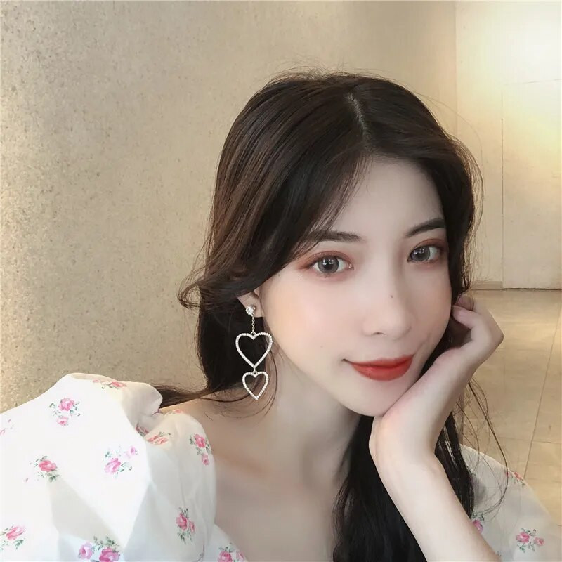 Pārspīlēta modes doba kristāla sirds klips uz auskariem, gari eleganti, necaurdurti auskaru saspraudes Juvelierizstrādājumu aksesuāri sievietēm, meitenēm