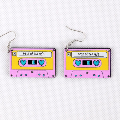 Jauki 90. gadu labākie burtu kasešu lentes akrila auskari sievietēm Vintage ierakstu kvadrātveida lentes karājas auskari smieklīgi rotaslietas