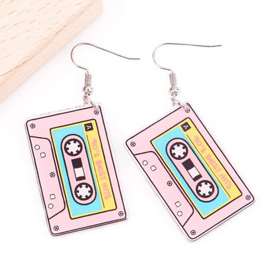 Jauki 90. gadu labākie burtu kasešu lentes akrila auskari sievietēm Vintage ierakstu kvadrātveida lentes karājas auskari smieklīgi rotaslietas