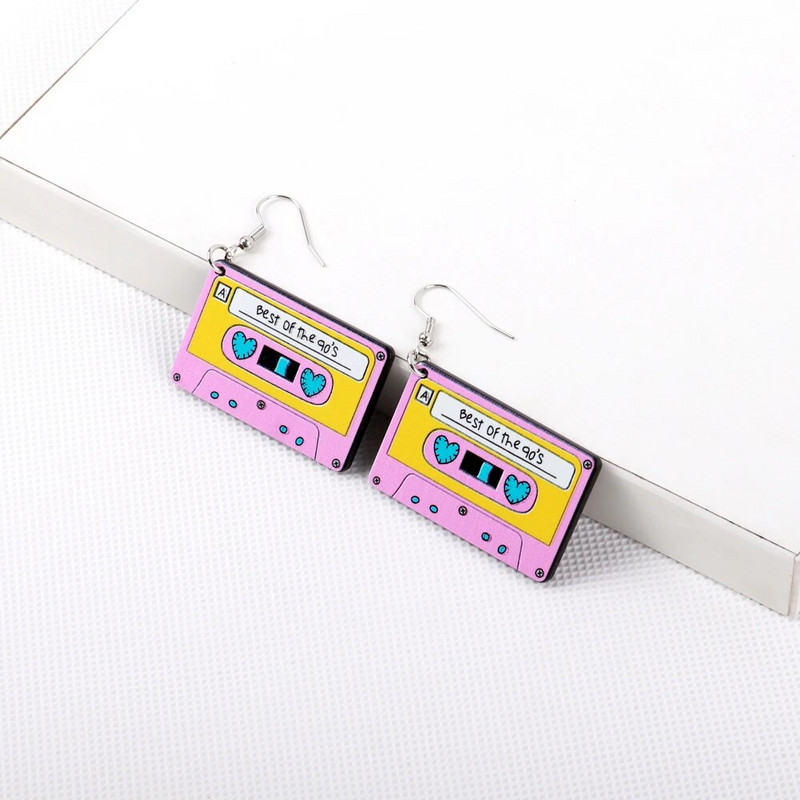 Jauki 90. gadu labākie burtu kasešu lentes akrila auskari sievietēm Vintage ierakstu kvadrātveida lentes karājas auskari smieklīgi rotaslietas