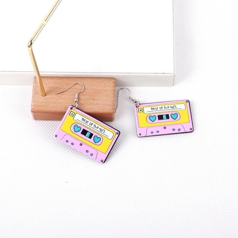 Jauki 90. gadu labākie burtu kasešu lentes akrila auskari sievietēm Vintage ierakstu kvadrātveida lentes karājas auskari smieklīgi rotaslietas