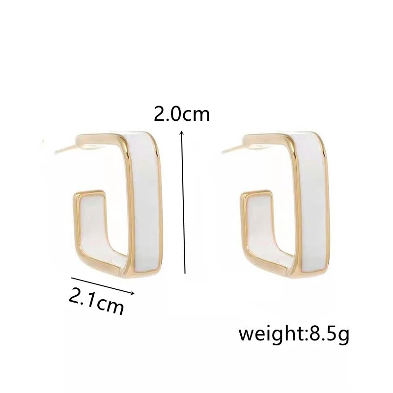 Vintage balti melni emaljas kvadrātveida auskari sievietēm temperaments salda tendence ģeometrija auss modes rotaslietas meitenei