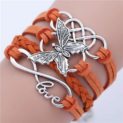 Vintage rokām darināta daudzslāņu ādas rokassprādze ar mīlestības un tauriņa burtiem vīriešiem un sievietēm (krāsa: daudzkrāsains)