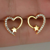 Mados aukso spalvos Žvaigždžių auskarai moterims Išskirtiniai metaliniai širdies cirkonio akmenys sužadėtuvių vestuviniai auskarai papuošalai